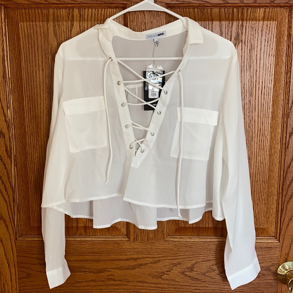 Tie Front Collard Crop Top